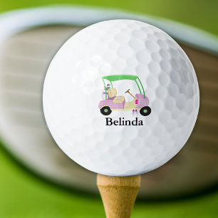 Pink Glamorous Golf Cart With Name Golf Balls
