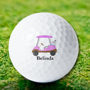 Pink Glamorous Wood Texture Golf Cart With Name Golf Balls