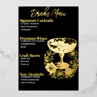 Pink Glamourous Gold-Foiled Beverage Menu