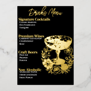 Pink Glamourous Gold-Foiled Beverage Menu