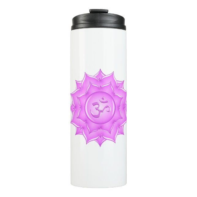 Pink Glass Lotus Flower Om Symbol Drawing Thermal Tumbler (Front)