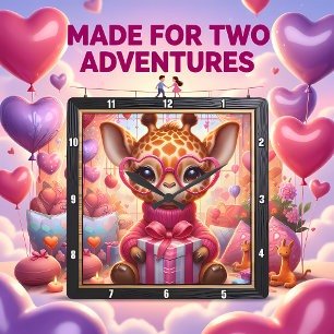 Pink Glasses Giraffe Valentine Square Wall Clock