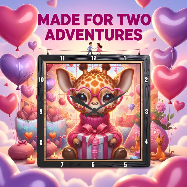 Pink Glasses Giraffe Valentine Square Wall Clock (Creator Uploaded)