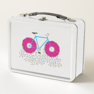 Pink Glazed Donut Wheels Bicycle with Sprinkles Metal Lunch Box