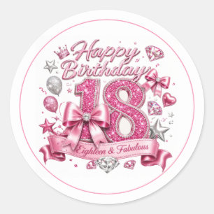 Pink Glitter 18th Birthday Classic Round Sticker