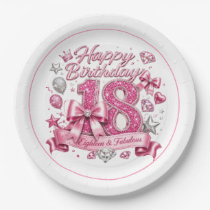 Pink Glitter 18th Birthday  Paper Plate