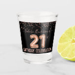 Pink Glitter 21st Birthday Party Shot glass<br><div class="desc">Elegant faux pink glitter on the top border. All text,  except for the 21 balloon text,  is adjustable and easy to change for your own party needs. Great elegant birthday party template design. fancy,  chic,  elegant faux glitter personalised 21st birthday party shot glass. pink</div>