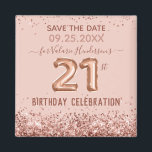 Pink Glitter 21st Birthday Save the Date Magnet<br><div class="desc">Faux pink glitter top and bottom border. All text is adjustable and easy to change for your own party needs. 21 balloon text cannot be changed. Great elegant save the date birthday celebration template design.  save the date magnets</div>