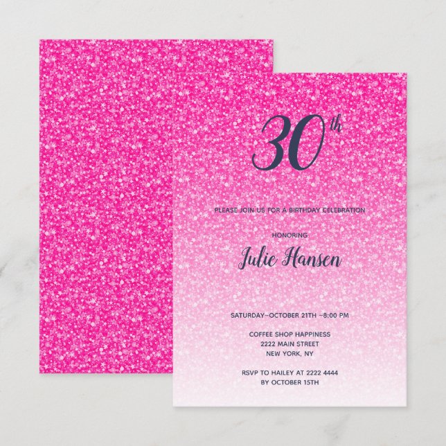 Pink Glitter 30th Birthday Invitation (Front/Back)