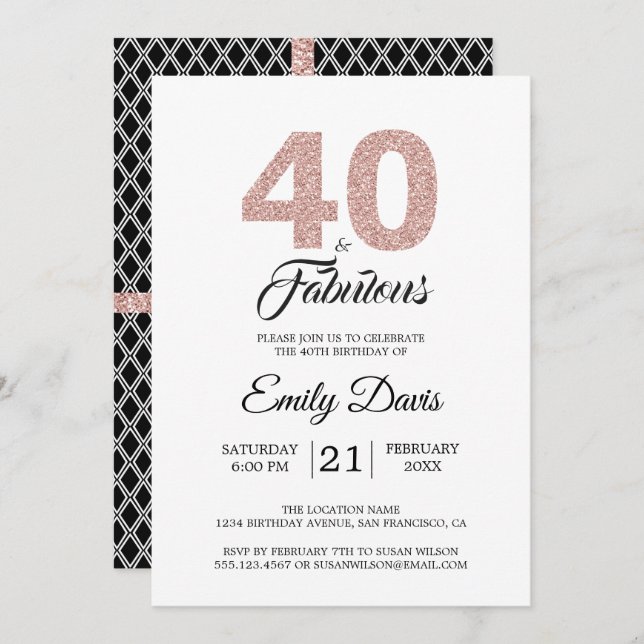 Pink Glitter 40 and Fabulous | 40th Birthday Party Invitation (Front/Back)