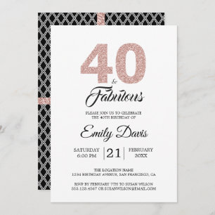 Pink Glitter 40 and Fabulous   40th Birthday Party Invitation