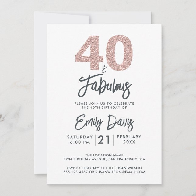 Pink Glitter 40 and Fabulous | 40th Birthday Party Invitation (Front)
