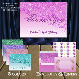 Pink Glitter, 40th Birthday Thank You Postcard