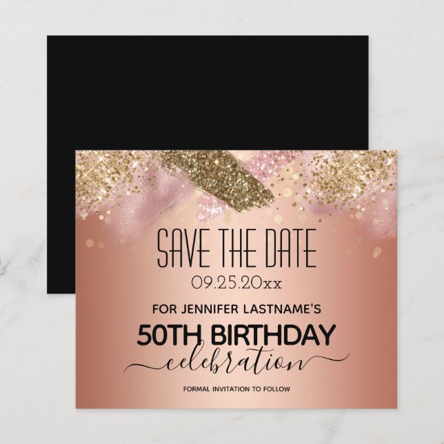 Pink Glitter 50th Birthday Save the Date Budget (Front/Back)
