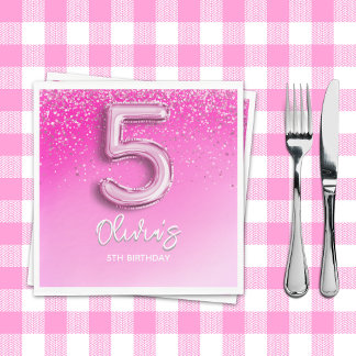 "Pink Glitter 5th Birthday Napkins – Five and Fabu