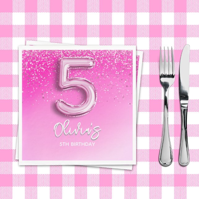 "Pink Glitter 5th Birthday Napkins – Five and Fabu (Creator Uploaded)