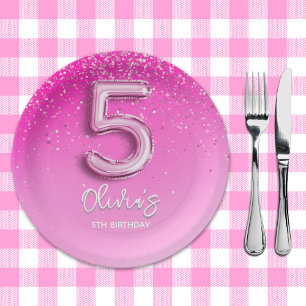 "Pink Glitter 5th Birthday Party –Fabulous at Five Paper Plate