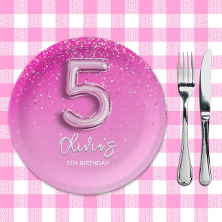 "Pink Glitter 5th Birthday Party –Fabulous at Five Paper Plate