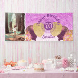 Pink Glitter 70th Birthday & Balloons  Banner<br><div class="desc">Festive Banner with Pink Glitter,  Party Balloons and Photo for her.</div>