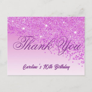 Pink Glitter, 70th Birthday Thank You Postcard