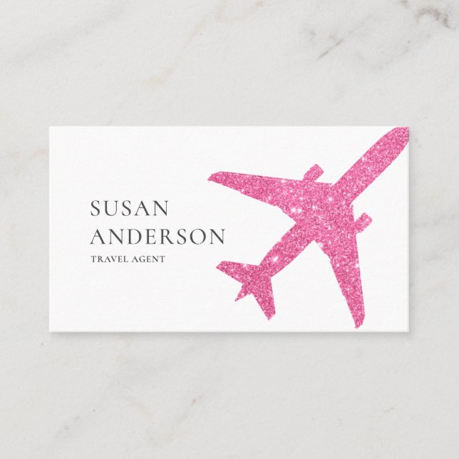 Pink Glitter Aeroplane Business Card (Front)