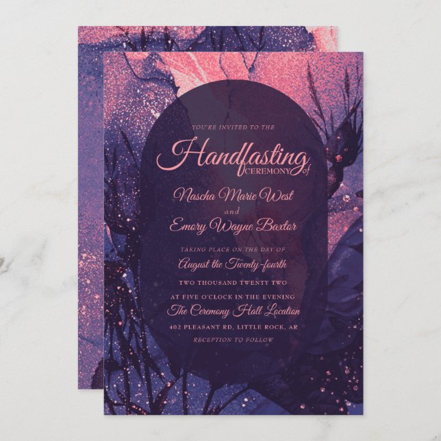 Pink Glitter Alternative Gothic Luxury Handfasting Invitation (Front/Back)