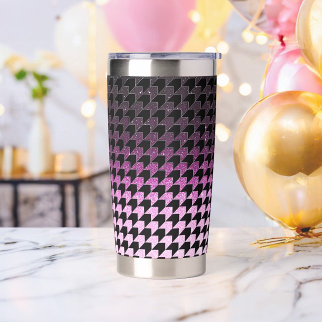 PInk glitter and black houndstooth pattern Insulated Tumbler (Bachelor Party)