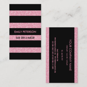 Pink Glitter And Black Stripes Business Card