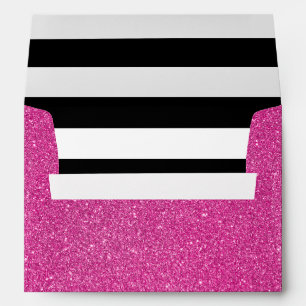 Pink Glitter and Black White Stripes Envelopes