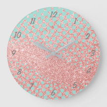 Pink Glitter and Blue Large Clock