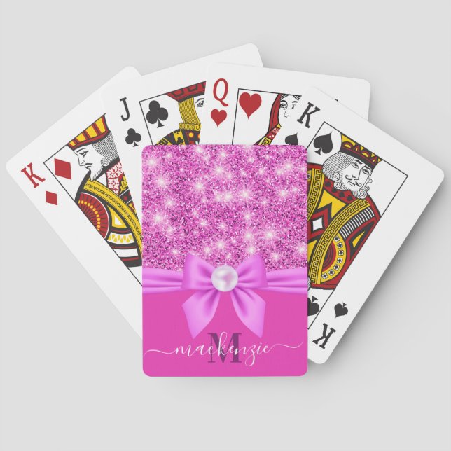 Pink Glitter and Bow Playing Cards (Back)