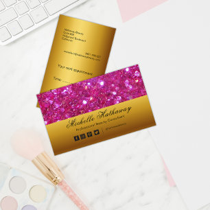 Pink Glitter and Gold Beauty Consultant  Business Card