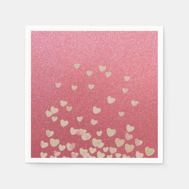 Pink Glitter and Hearts Napkin (Front)