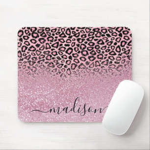 Pink Glitter and Leopard Pattern - Personalise Mouse Pad