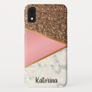Pink Glitter and Marble Geometric Gold Mobile Case-Mate iPhone Case