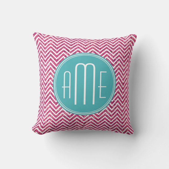 Pink Glitter and Mint Custom Monogram Cushion (Front)