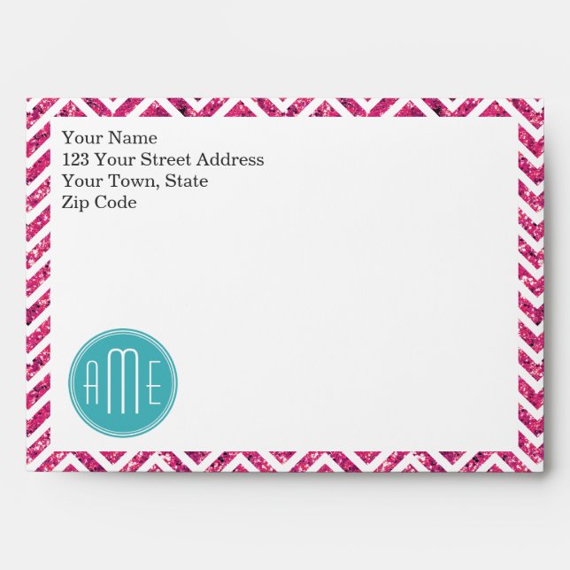 Pink Glitter and Mint Custom Monogram Envelope (Front)