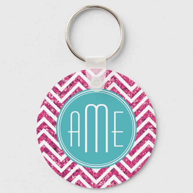Pink Glitter and Mint Custom Monogram Key Ring (Front)