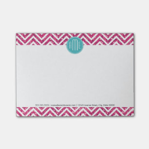 Pink Glitter and Mint Custom Monogram Post-it Notes