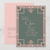 Pink Glitter Art Deco Frame Sage Bridal Shower