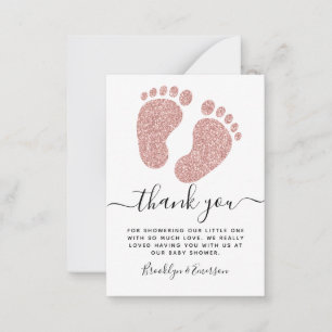 Pink Glitter Baby Feet Baby Shower Thank You Card