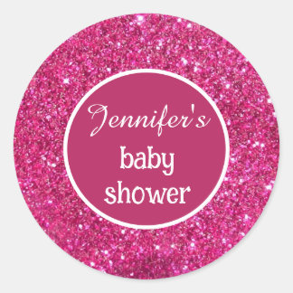 pink glitter baby girl shower classic round sticker