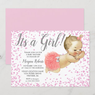 Pink Glitter Baby Its A Girl Baby Shower Invite