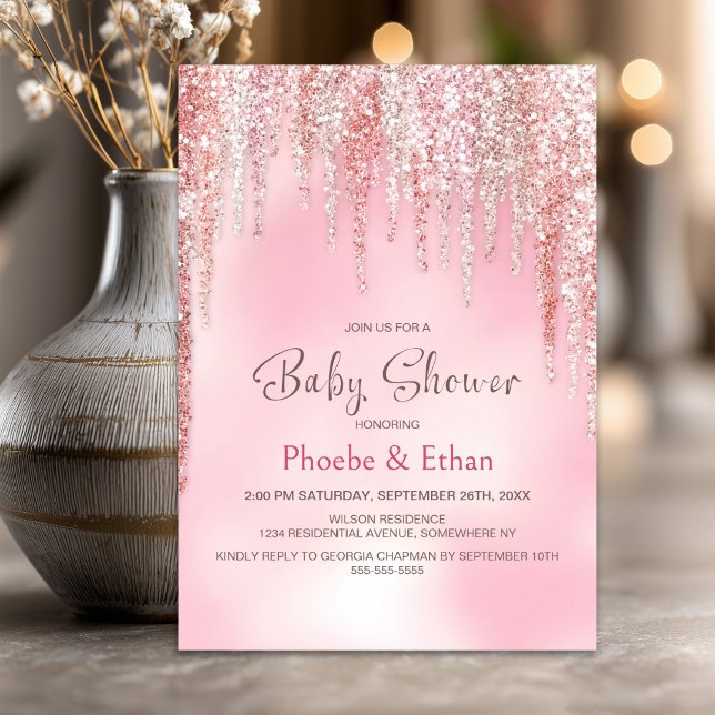 Pink Glitter Baby Shower Invitation (Creator Uploaded)