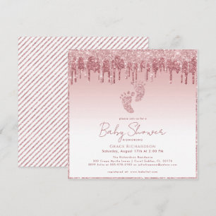 Pink Glitter Baby Shower Invitation with Baby Feet