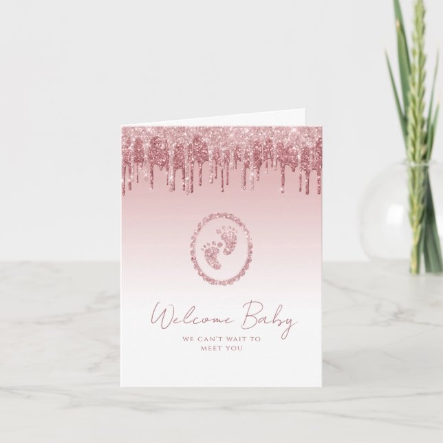 Pink Glitter Baby Shower Welcome Card  (Front)