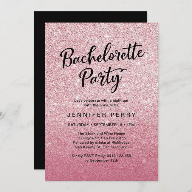 Pink glitter Bachelorette Party Invitation (Front/Back)
