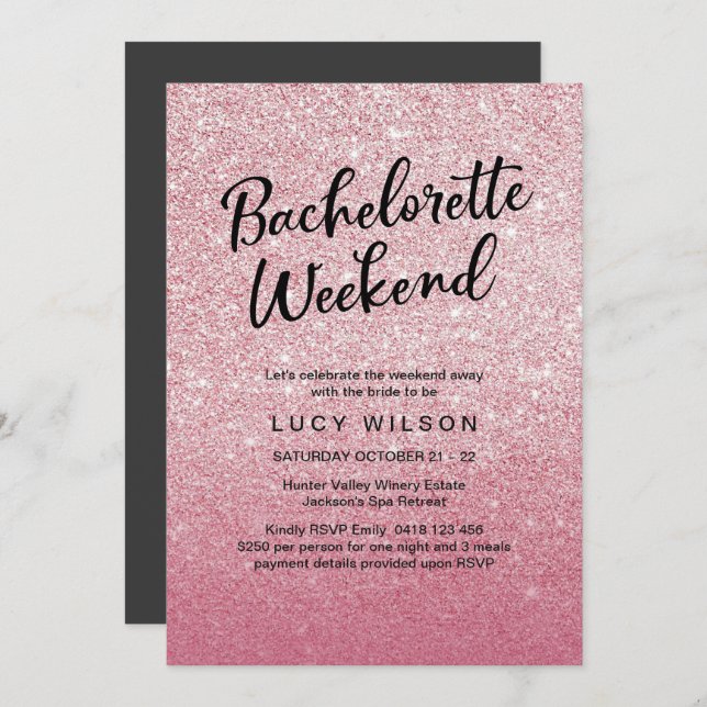 Pink Glitter Bachelorette Weekend Invitation (Front/Back)