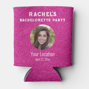 Pink Glitter Bacherolette Party Favour Bride Photo Can Cooler