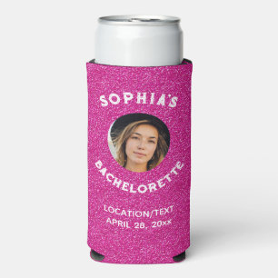 Pink Glitter Bacherolette Party Photo Seltzer Can Cooler